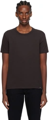 Tom Ford Black Basic Crewneck T-shirt With Tonal Stitching In Cotton Blend Man In 204 Ebony