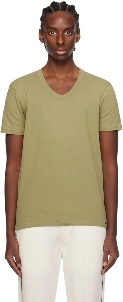 Tom Ford Khaki V-neck T-shirt In Matcha