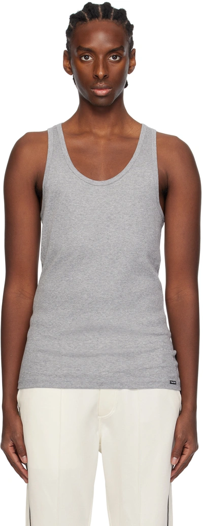 Tom Ford Gray Ribbed Tank Top In 020 Grey Melange