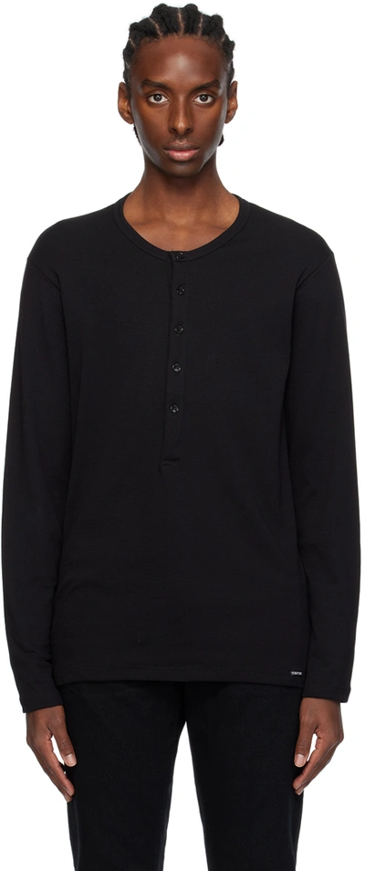Tom Ford Black Patch Long Sleeve Henley In 002 Black