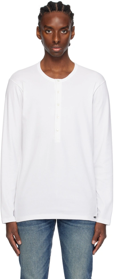 Tom Ford White Patch Long Sleeve Henley In 100 White