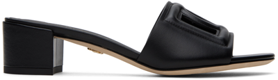 Dolce & Gabbana Black Calfskin Dg Logo Heeled Sandals In 80999 Nero