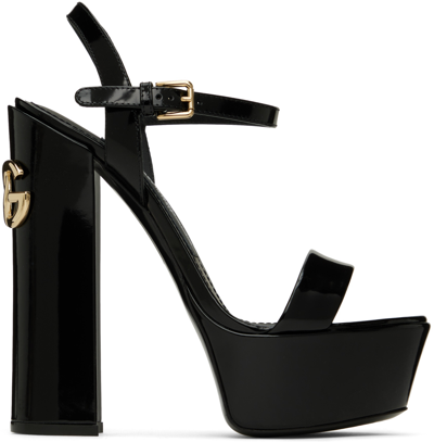 Dolce & Gabbana Black Polished Calfskin Platform Heeled Sandals In 80999 Nero