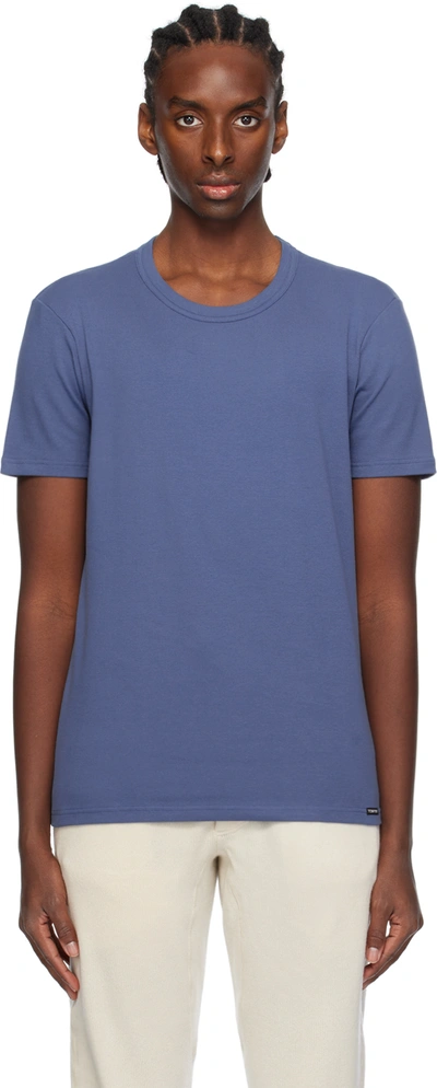 Tom Ford Blue Crewneck T-shirt In 434 High Blue