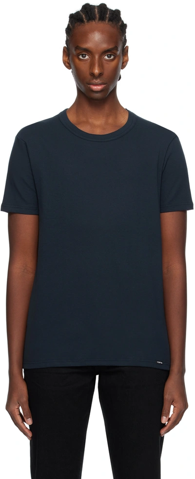 Tom Ford Navy Cotton Stretch Jersey T-shirt In Blue
