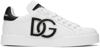 DOLCE & GABBANA WHITE & BLACK CALFSKIN PORTOFINO DG LOGO SNEAKERS