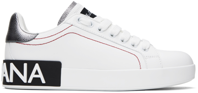 Dolce & Gabbana Calfskin Nappa Portofino Sneakers In White Silver