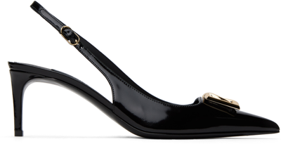 Dolce & Gabbana Black Polished Calfskin Slingback Heels In 80999 Nero