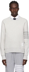 Thom Browne Crew Neck Sweatshirt In Classic Loopback With Engineered 4 Bar Stripe In 065 Lt Grey