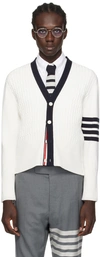 Thom Browne 4-bar Stripe Cotton Cardigan In 100 White