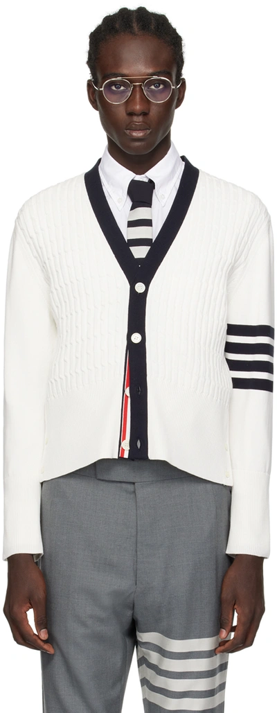 Thom Browne 4-bar Stripe Cotton Cardigan In 100 White