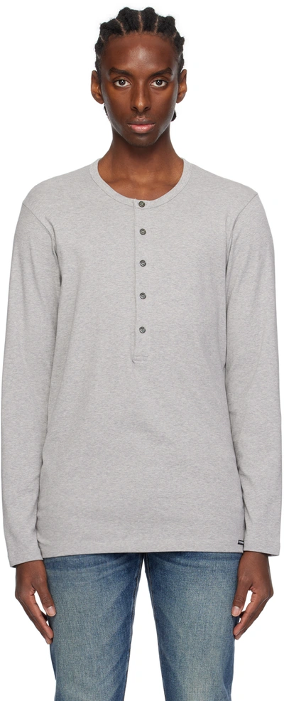 Tom Ford Gray Patch Long Sleeve Henley In 020 Grey