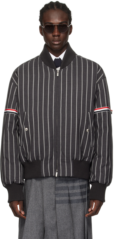Thom Browne Gray Stripe Down Jacket In 025 Dark Grey