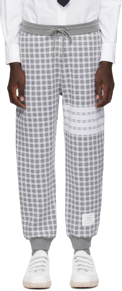 Thom Browne Gray Check Sweatpants In 055 Lt Grey