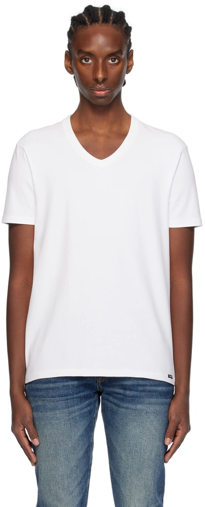 Tom Ford White V-neck T-shirt In 100 White