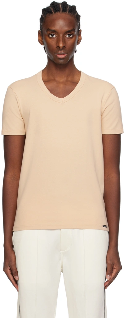 Tom Ford Beige V-neck T-shirt In 272 Nude 1