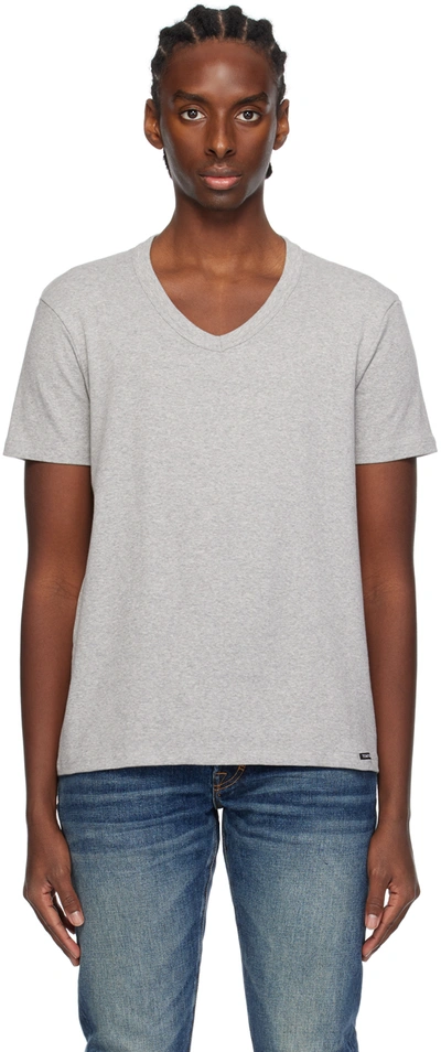 Tom Ford Gray V-neck T-shirt In 020 Grey