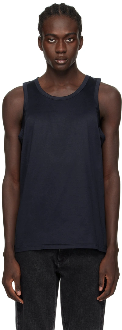 Zegna Navy Scoop Tank Top In Blue Scuro Unito