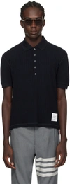 THOM BROWNE NAVY BUTTON POLO