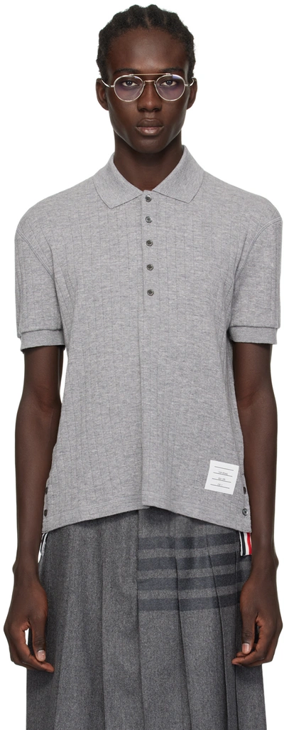 Thom Browne Gray Button Polo In 055 Lt Grey