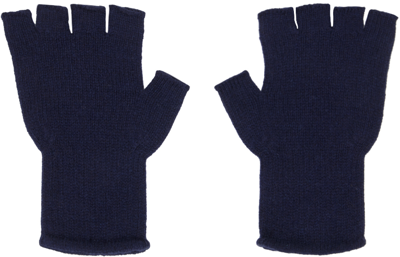 The Elder Statesman Ssense Exclusive Navy Heavy Fingerless Gloves In 410 Navy
