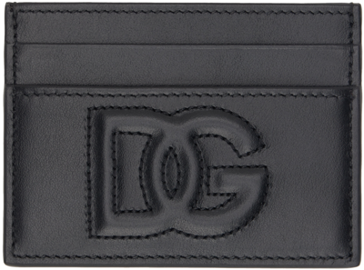 Dolce & Gabbana Black Calfskin Dg Logo Card Holder In 80999 Nero