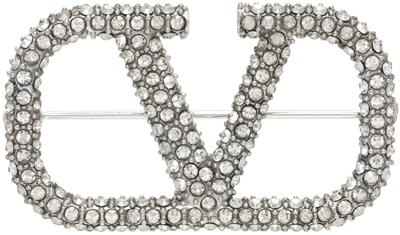 Valentino Garavani Brosche Mit V-logo-signatur In Silber,kristall