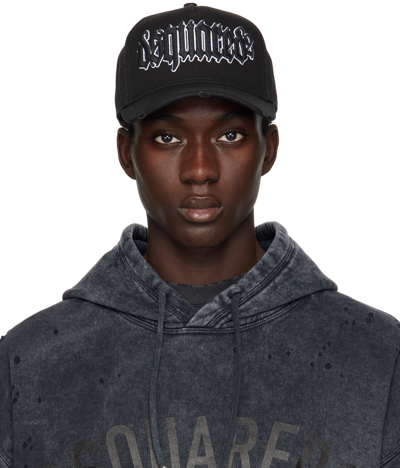 Dsquared2 Black Gothic  Baseball Cap In M436 Black+black