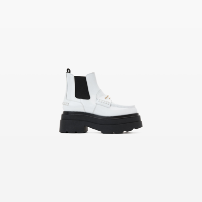 Alexander Wang Carter Ankle Platform Shiny Leather Boot In Optic White