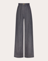 MATTHEW BRUCH WOMEN'S BUTTON PLEATED DENIM TROUSERS COTTON/DENIM/LINEN