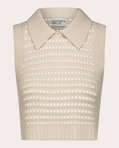 Matthew Bruch Women's Open-knit Collared Tank Top In White