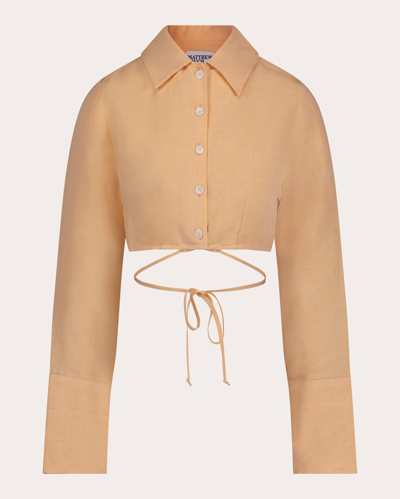 Matthew Bruch Women's Long-sleeve Cropped Button-up Top In Orange