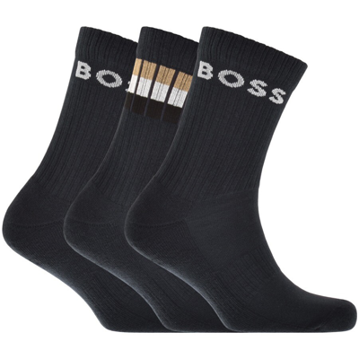 Boss Business Boss Three Pack Ribbed Crew Socks Navy