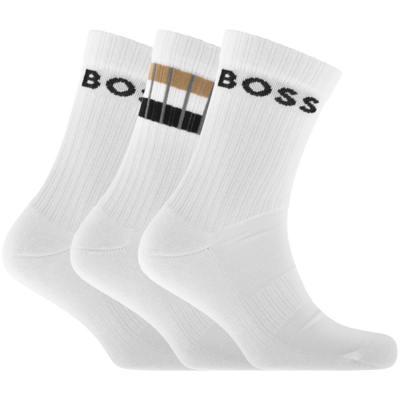 Boss Business Boss Three Pack Ribbed Crew Socks White