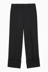 Cos Turn-up Wide-leg Wool Chinos In Black