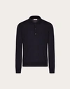 Valentino Men's Long Sleeve Cashmere & Silk Polo Shirt With V Logo Signature Embroidery In Navy