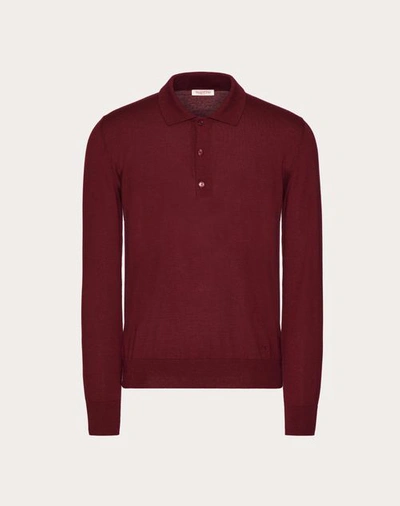Valentino Men's Long Sleeve Cashmere & Silk Polo Shirt With V Logo Signature Embroidery In Ruby