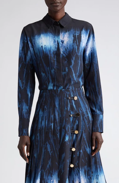 Altuzarra Chika Watercolor Print Silk Shirt In Berry Blue Shibori