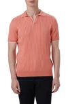 Bugatchi Men's Ribbed Sweater With Johnny Collar In Salmon