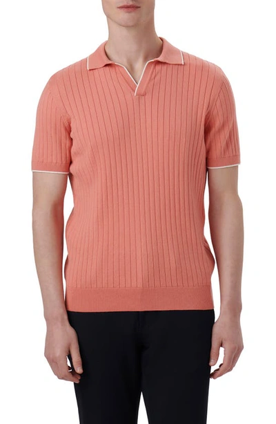 Bugatchi Men's Ribbed Jumper With Johnny Collar In Salmon