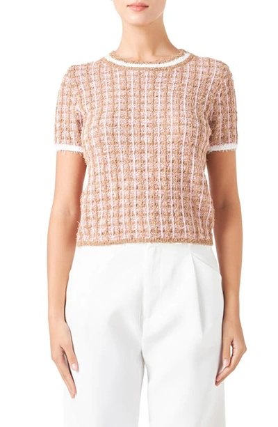Endless Rose Women's Check Knit Top In Camel,pink