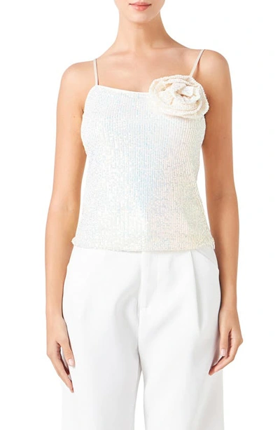 Endless Rose Sequin Rosette Camisole In White