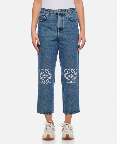 Loewe Cropped Jeans With Anagram Knee Detail In Mid_blue_denim