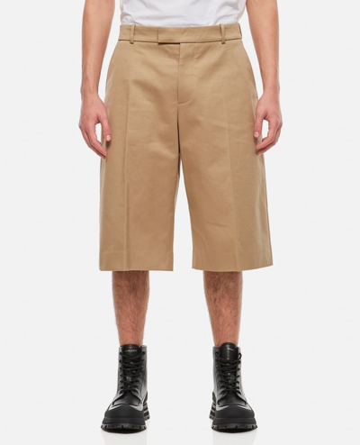 Alexander Mcqueen Men's Cotton Twill Wide-leg Shorts In Brown