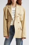 R13 Open Back Double Breasted Blazer In Light Khaki