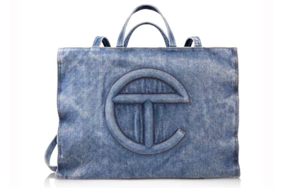 Pre-owned Telfar Large Denim Shopping Bag Blue