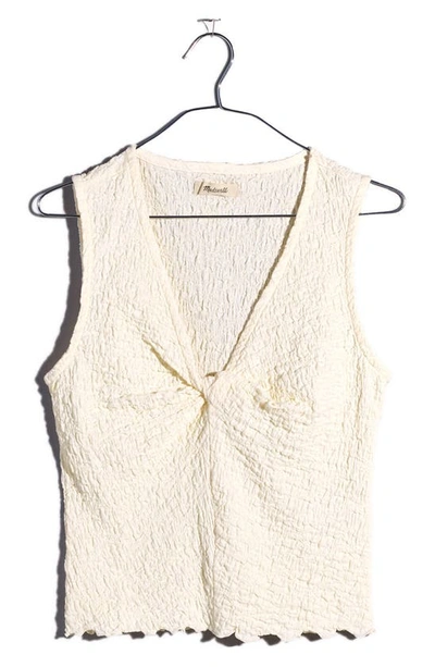 Madewell Popcorn Knit Twist Front Sleeveless Crop Top In Antique Cream