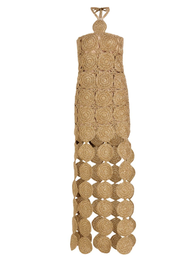 Simon Miller Beep Beep Lurex Crochet Cutout Halter Maxi Dress In Star Gold