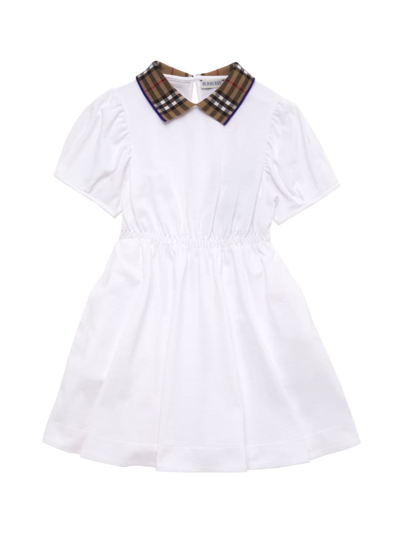 Burberry Little Girl's & Girl's Check Collar Puff Sleeve Dress In White