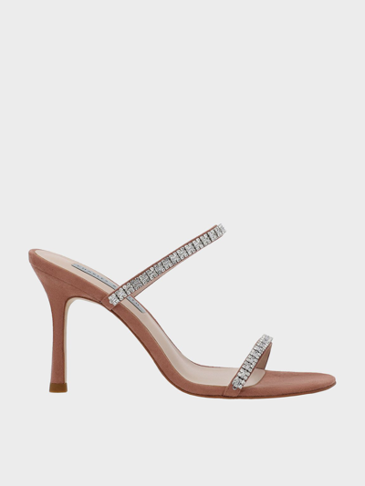 Charles & Keith Ambrosia Textured Gem-embellished Heeled Mules In Nude